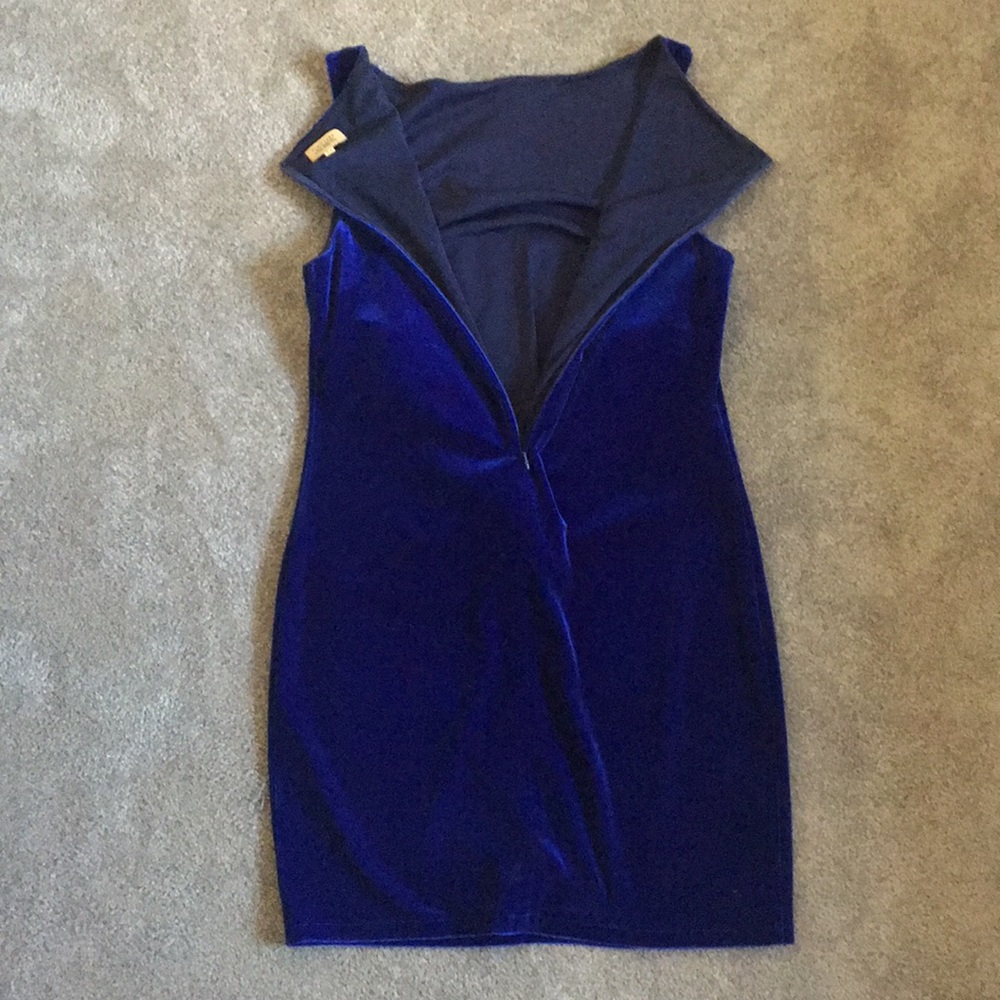 Blue Velvet Mini Dress - Picture 2 of 3